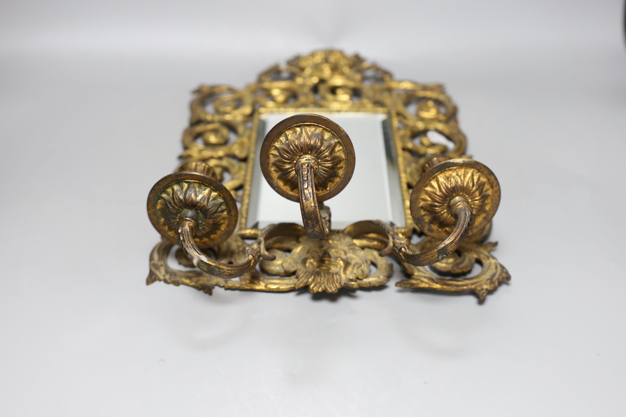 A late 19th century small brass framed girandole 41cm long
